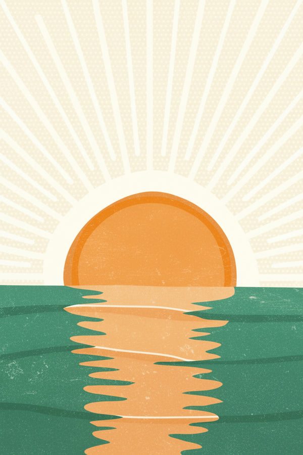 Retro Sunset Over Ocean Art Print – wall art print by LOUDHAUS