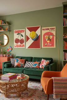 Retro Tennis Ball Court Art Print as part of a gallery wall arrangement