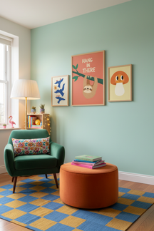Sloth 'Hang In There' - Playful Illustration Wall Art Print as part of a gallery wall arrangement