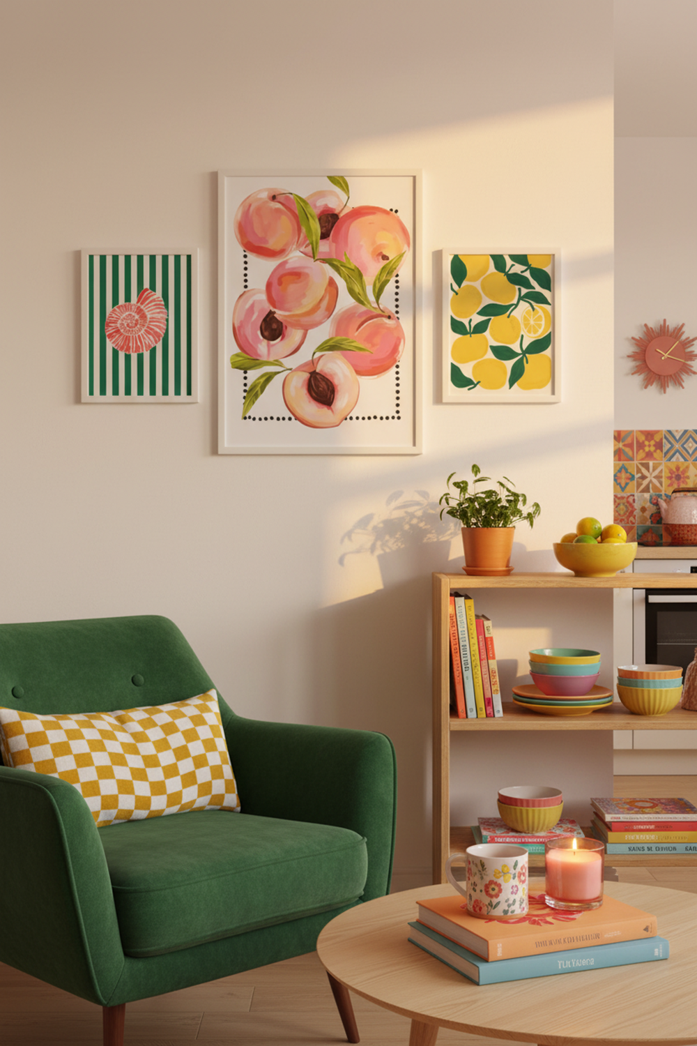 Sweet Peach Harvest Art Print as part of a gallery wall arrangement