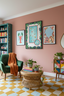 Tropical Pool Party Illustration Art Print as part of a gallery wall arrangement