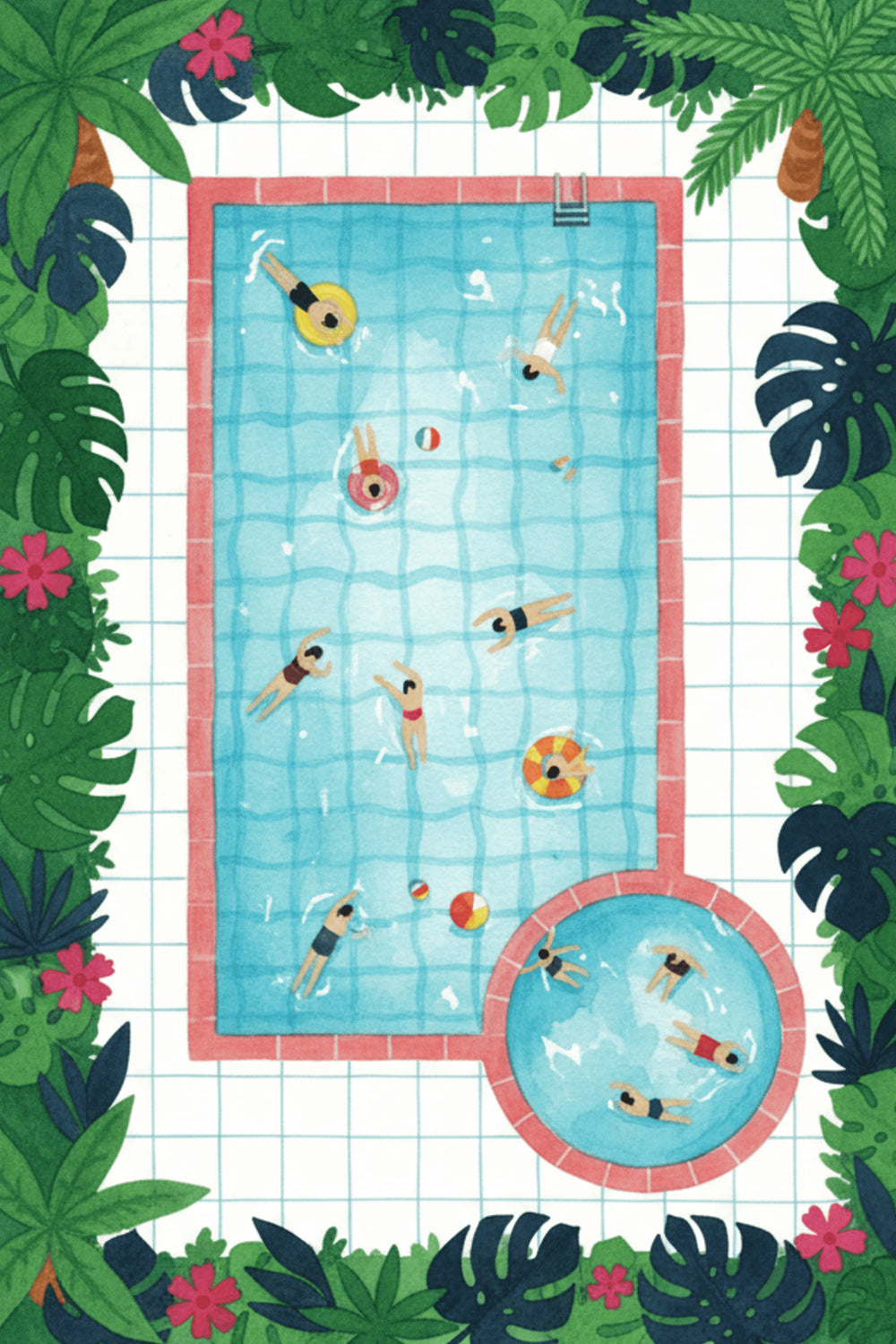 Tropical Pool Party Illustration Art Print – wall art print by LOUDHAUS