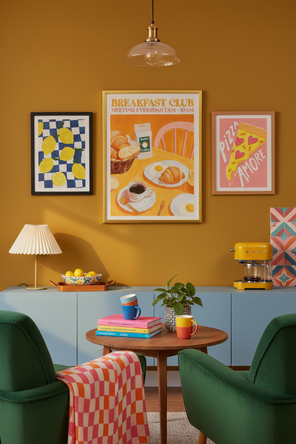 Vibrant Breakfast Club Art Print as part of a gallery wall arrangement