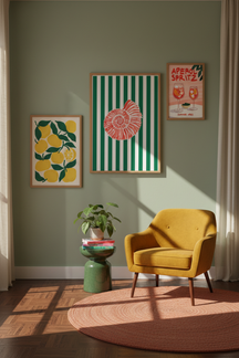 Vibrant Coral Shell Art Print as part of a gallery wall arrangement