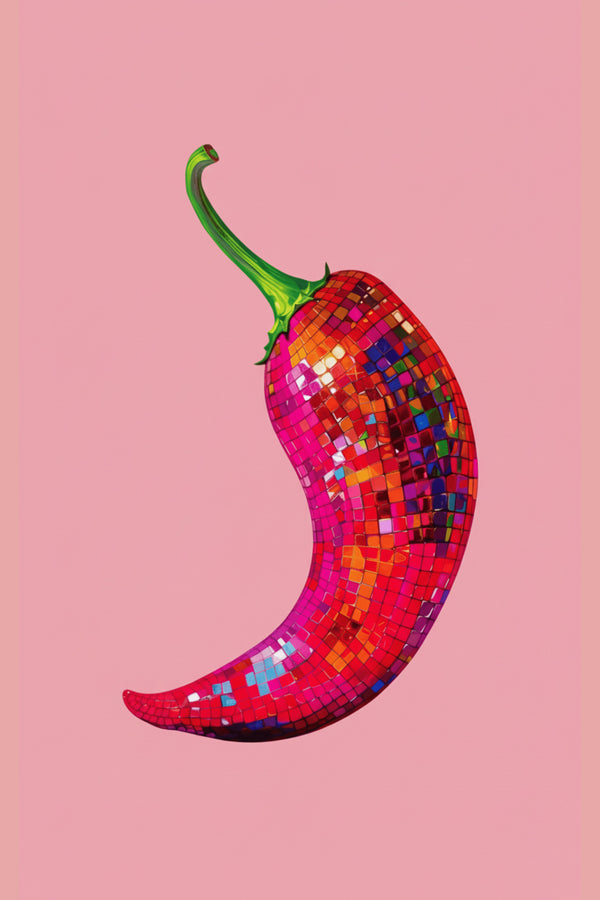 Vibrant Disco Chilli Art Print – wall art print by LOUDHAUS