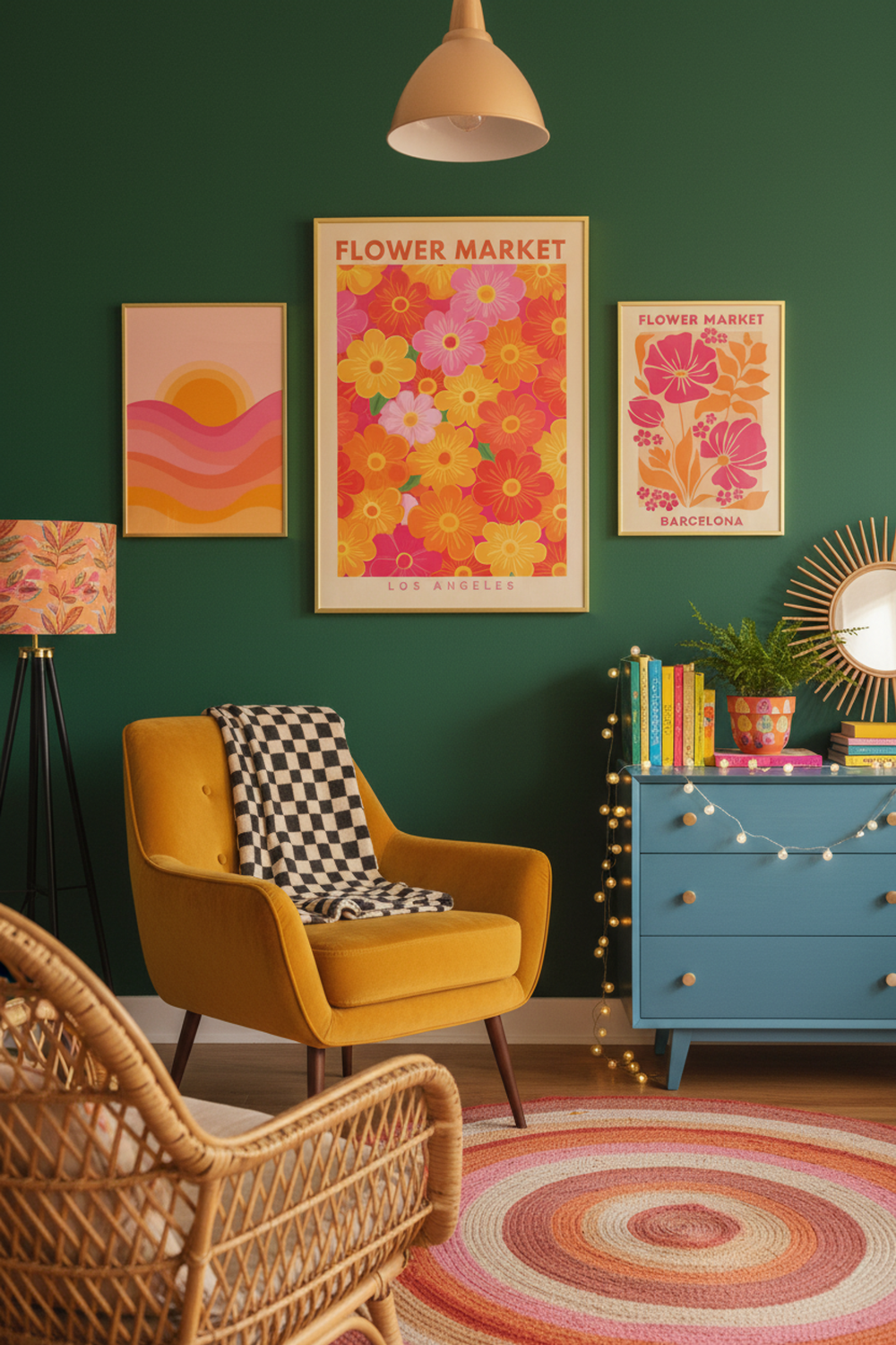 Vibrant Flower Market Art Print as part of a gallery wall arrangement