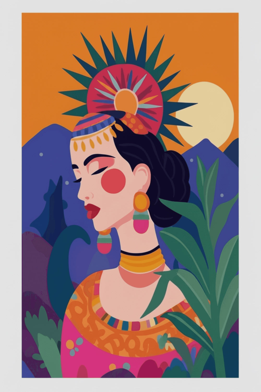 Vibrant Folk Portrait Art Print – wall art print by LOUDHAUS