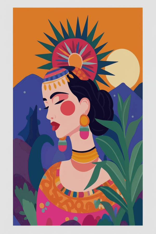 Vibrant Folk Portrait Art Print – wall art print by LOUDHAUS