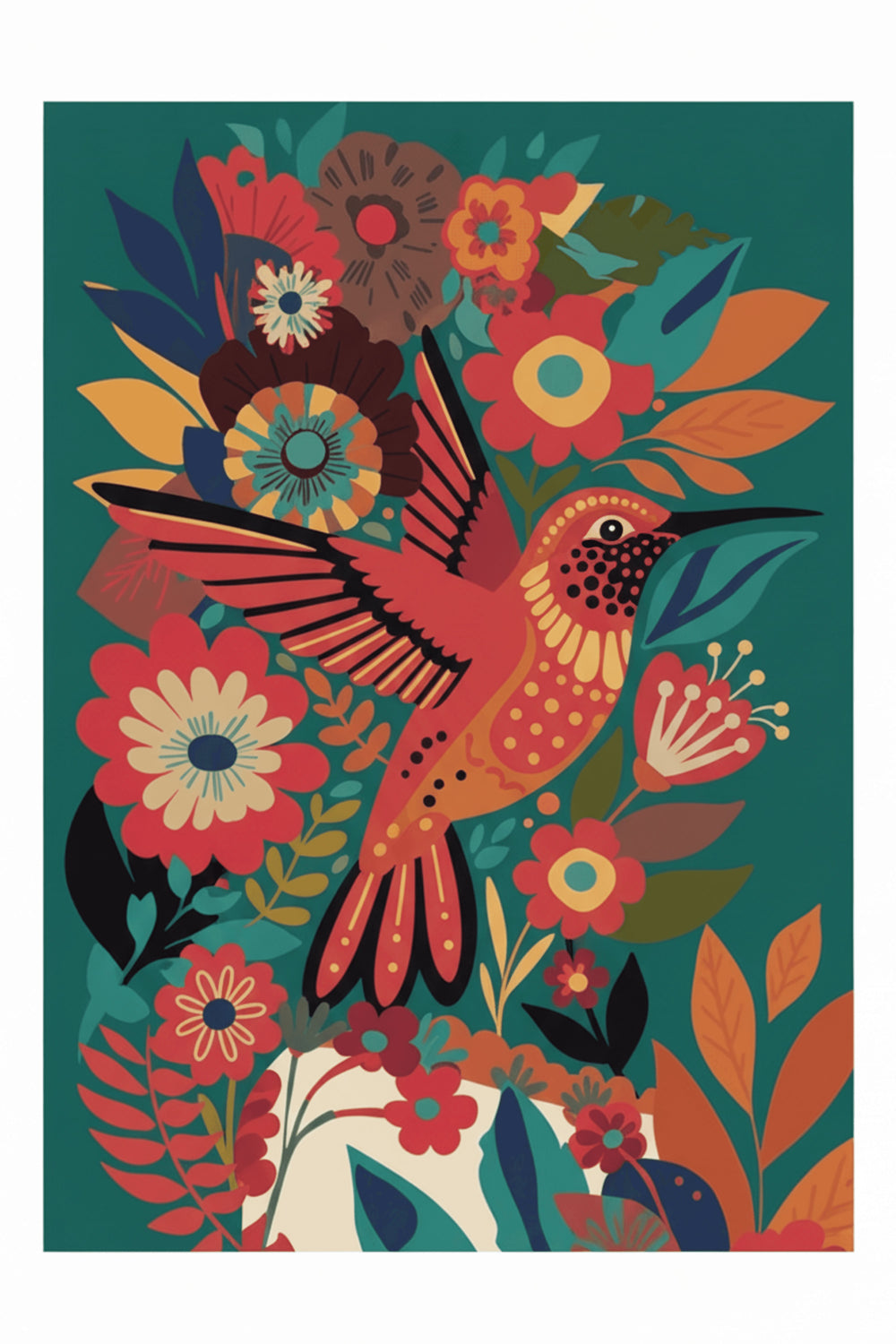Vibrant Hummingbird Floral Art Print – wall art print by LOUDHAUS