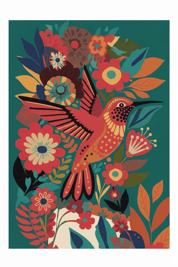 Vibrant Hummingbird Floral Art Print – wall art print by LOUDHAUS