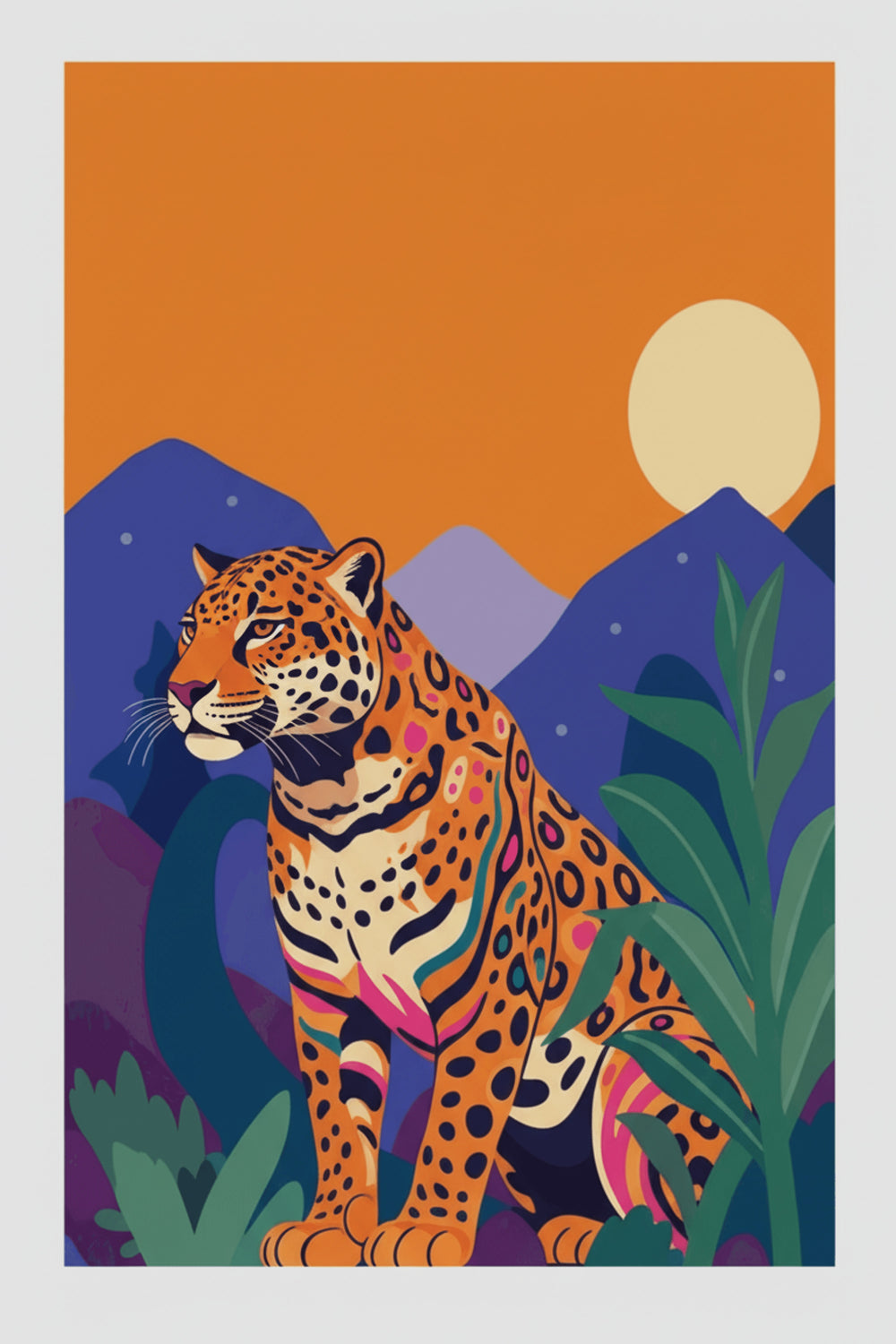Vibrant Jungle Jaguar Art Print – wall art print by LOUDHAUS