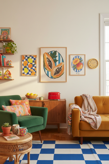Vibrant Papaya Fruit Art Print as part of a gallery wall arrangement