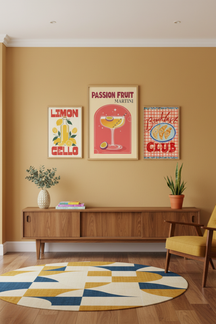 Vibrant Passion Fruit Martini Art Print as part of a gallery wall arrangement