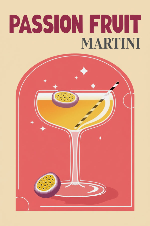 Vibrant Passion Fruit Martini Art Print – wall art print by LOUDHAUS