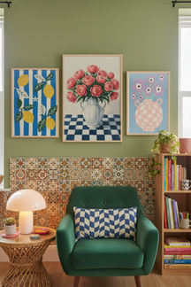 Vibrant Peony Still Life Art Print as part of a gallery wall arrangement