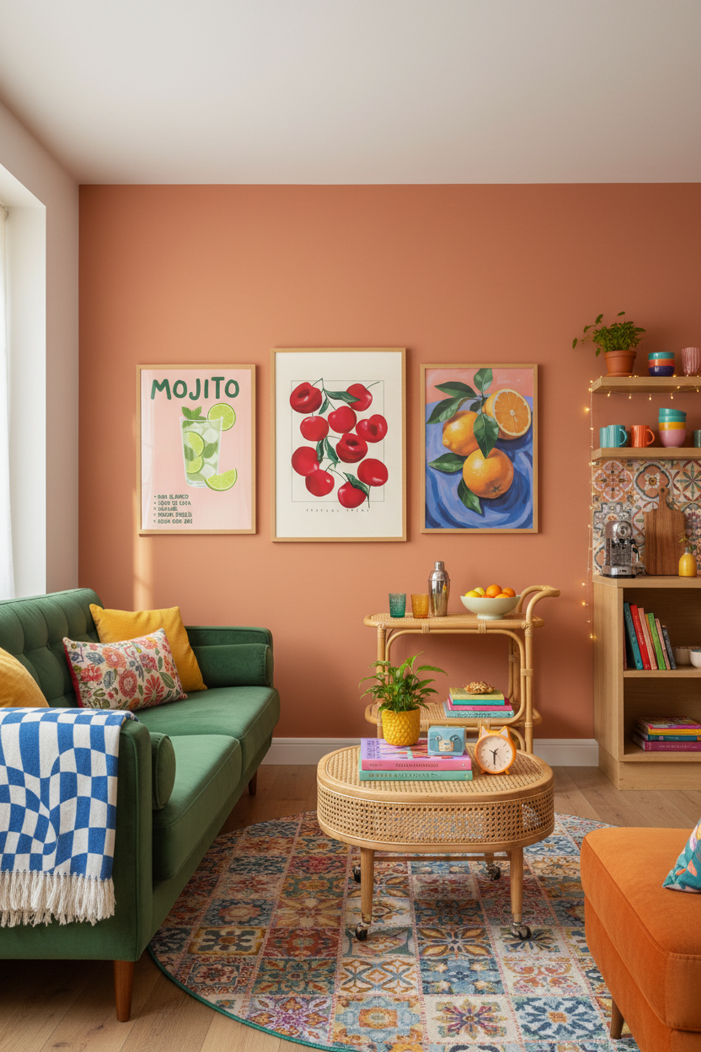 Vibrant Red Cherries Art Print as part of a gallery wall arrangement