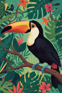 Vibrant Toucan Jungle Art Print – wall art print by LOUDHAUS