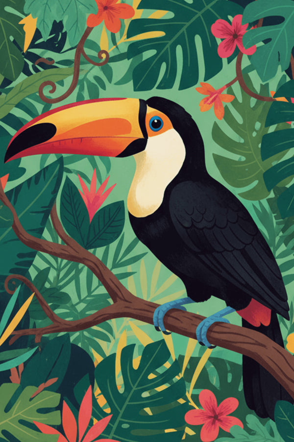 Vibrant Toucan Jungle Art Print – wall art print by LOUDHAUS