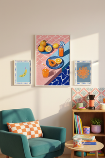 Vibrant Tropical Fruit Art Print as part of a gallery wall arrangement