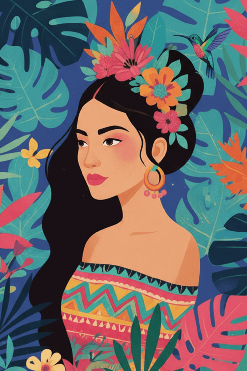 Vibrant Tropical Woman Art Print – wall art print by LOUDHAUS
