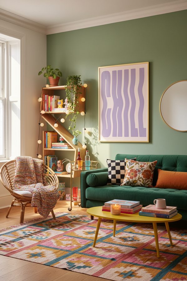 Wavy 'Chill' Typography Art Print shown framed in a modern room setting
