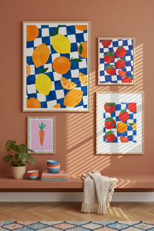 Zesty Citrus Checkered Art Print as part of a gallery wall arrangement