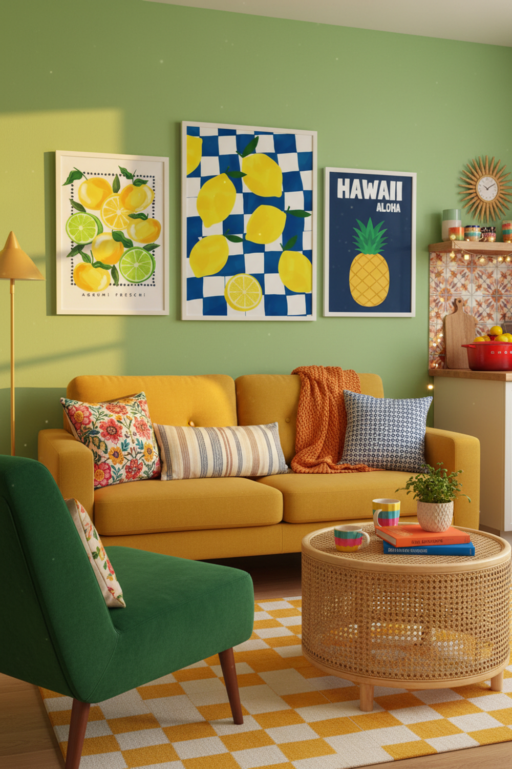 Zesty Lemon Checkered Art Print as part of a gallery wall arrangement