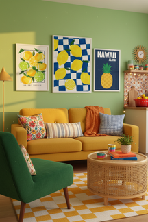 Zesty Lemon Checkered Art Print as part of a gallery wall arrangement