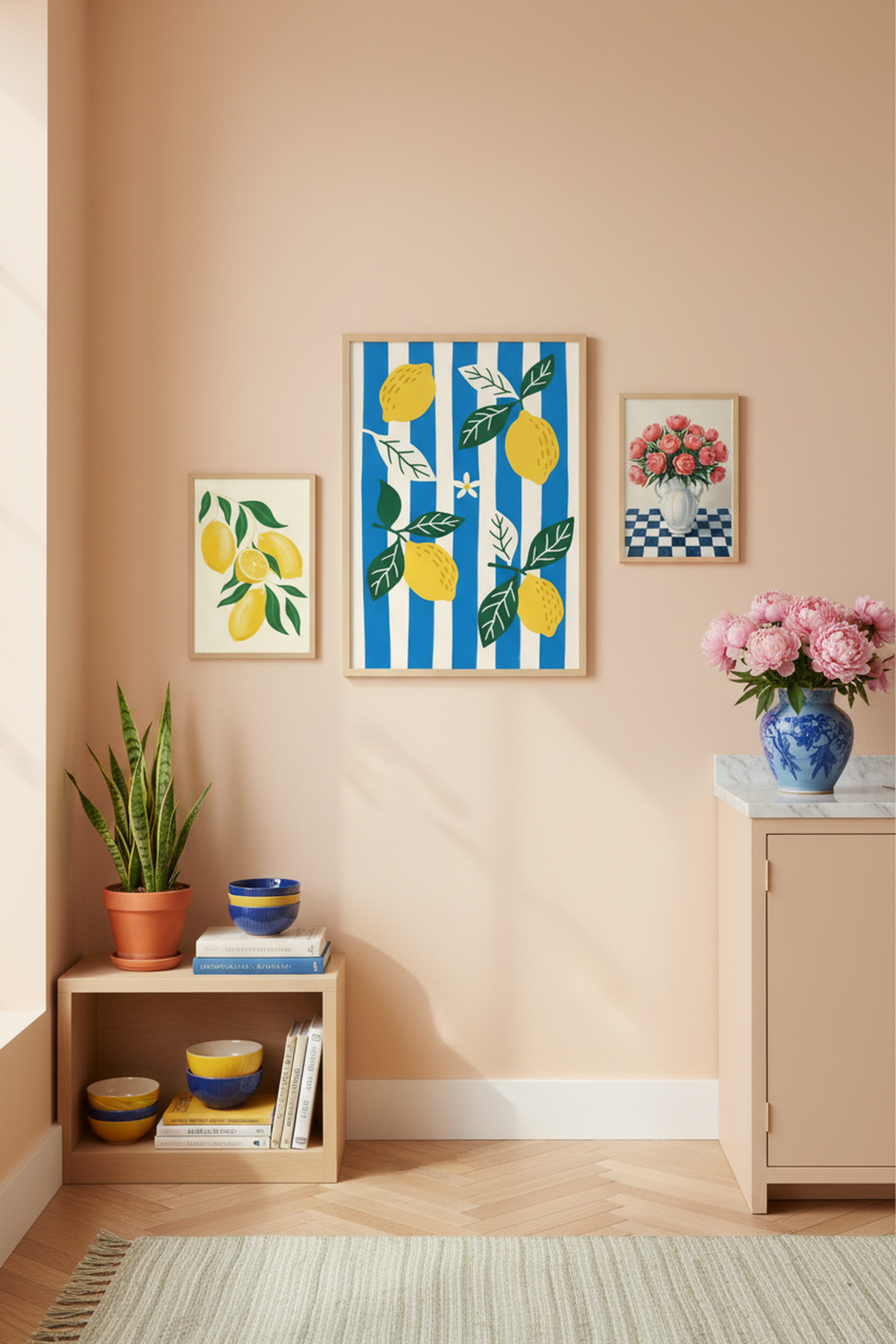 Zesty Lemon Stripe Art Print as part of a gallery wall arrangement